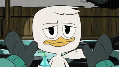 Cartoon Duck Sitting In Hot Tub Drinking From Bottle With Straw GIF