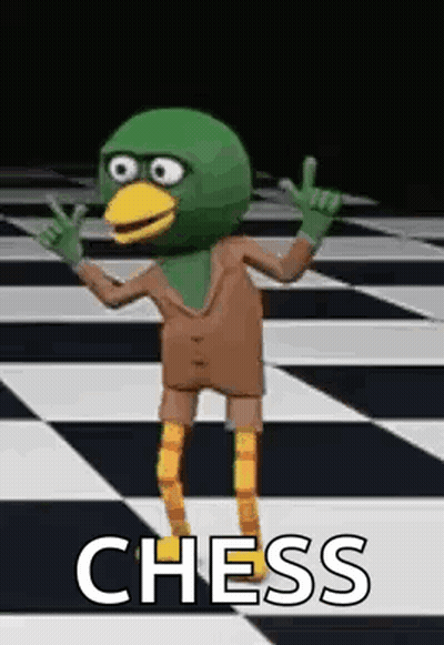 Cartoon Duck Standing On Chess Board Saying Chess GIF