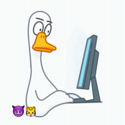 Cartoon Duck Thumbs Up In Front Of Computer GIF