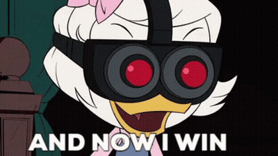 Cartoon Duck With Binoculars And Now I Win GIF