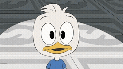 Cartoon Duck With Blue Shirt And Big Eyes GIF