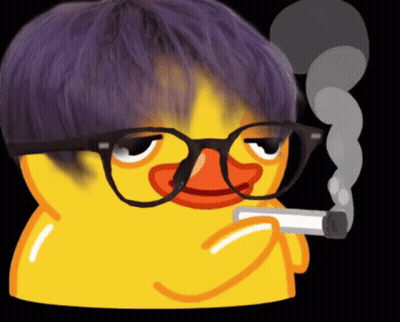 Cartoon Duck With Glasses And Purple Hair Smoking GIF