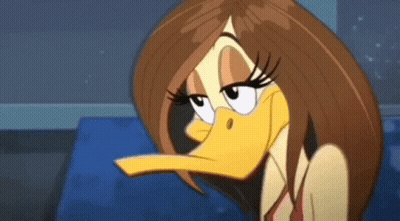 Cartoon Duck With Long Brown Hair And Long Beak GIF