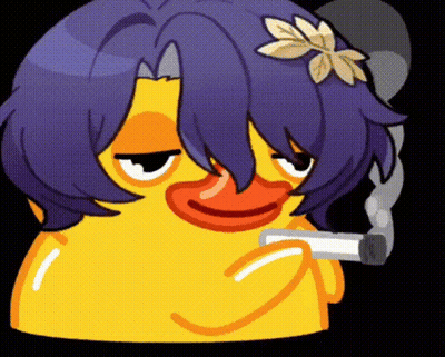 Cartoon Duck With Purple Hair And Flower Smoking GIF