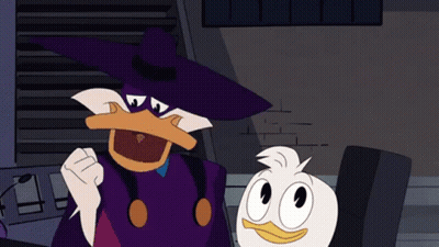 Cartoon Duck With Purple Hat Standing Next To Another Duck GIF