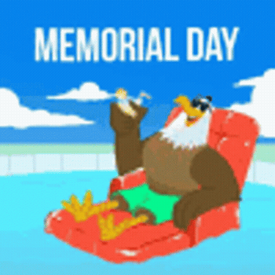 Cartoon Eagle On Raft In Pool GIF