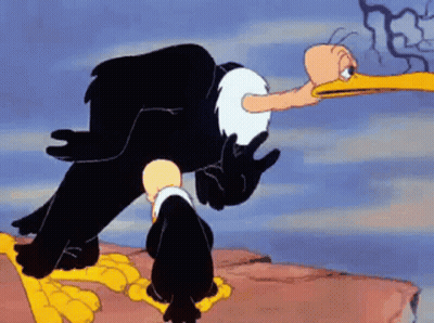Cartoon Eagle Standing On Cliff Holding Hand GIF