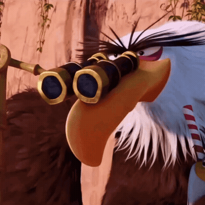 Cartoon Eagle With Binoculars And Striped Scarf GIF