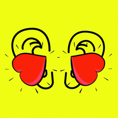 Cartoon Ears With Hearts On Yellow Background GIF