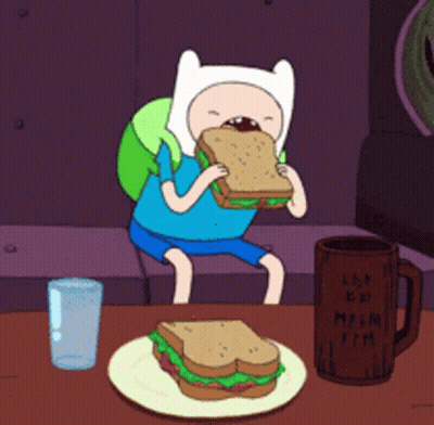 Cartoon Eating Sandwich Next To Lazy Mug GIF