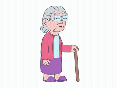 Cartoon Elderly Woman With Cane GIF