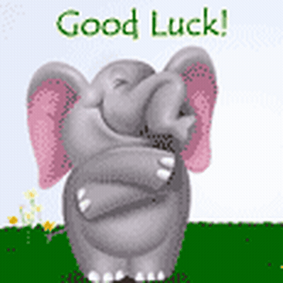 Cartoon Elephant Covering Face With Trunk Saying Good Luck GIF