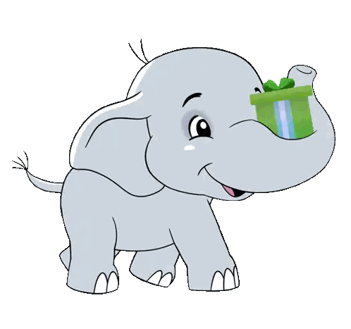 Cartoon Elephant Holding Green Gift Box Sticker