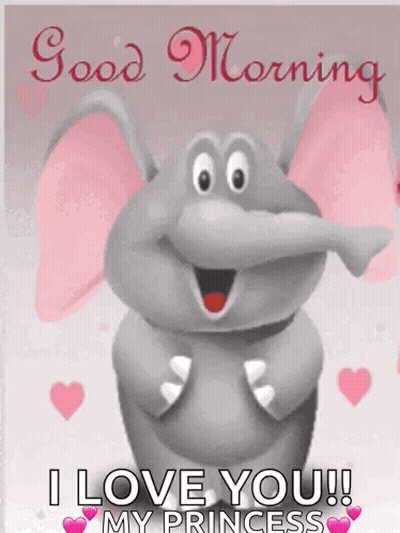 Cartoon Elephant Holding Heart Saying Good Morning I Love You GIF