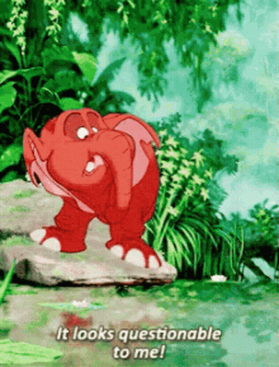 Cartoon Elephant On Rock Saying Looks Questionable GIF