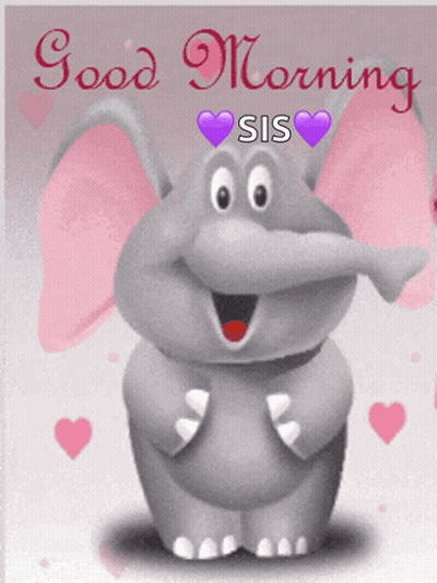 Cartoon Elephant With Purple Hearts Good Morning Sis GIF