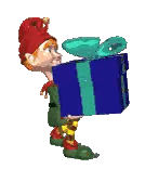 Cartoon Elf Holding Blue Present Sticker