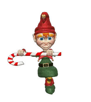 Cartoon Elf Holding Candy Cane Sticker