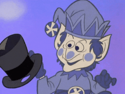 Cartoon Elf Holding Top Hat With Star GIF