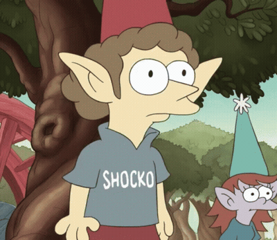 Cartoon Elf In Shocko Shirt In Front Of Tree GIF