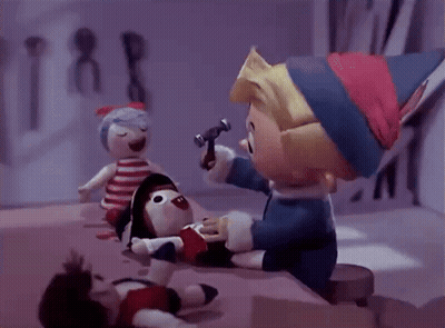 Cartoon Elf Playing With Stuffed Animal GIF