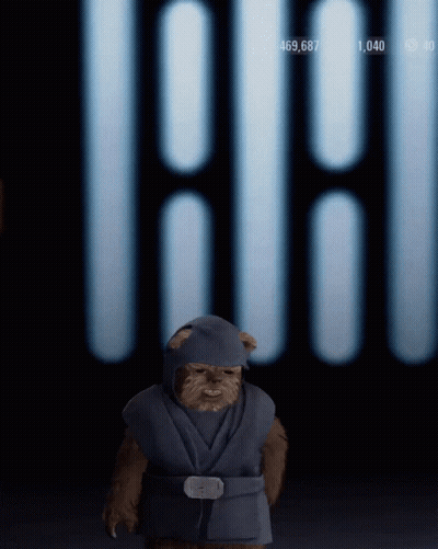 Cartoon Ewok In Front Of 40 Wall GIF