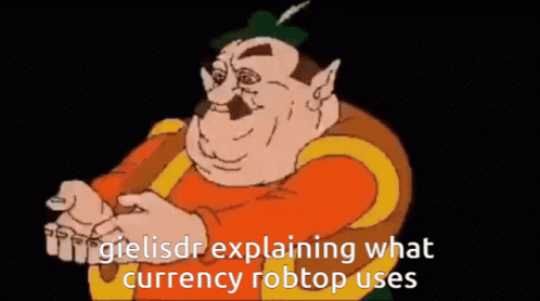 Cartoon Explaining Robtop Currency On Black Background GIF