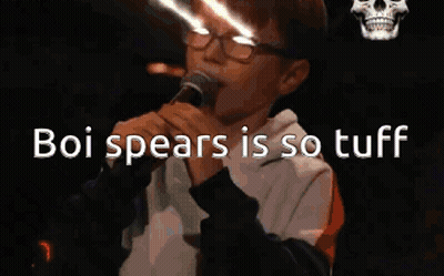 Cartoon Explosion Saying Boi Spears Is So Tuff GIF