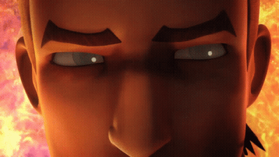 Cartoon Face Close Up With Fire Background GIF