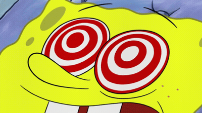Cartoon Face Close Up With Red Circle Eyes GIF