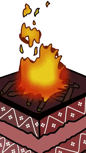 Cartoon Fire Burning In Square Sticker