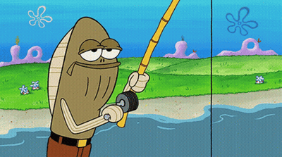 Cartoon Fish Holding Fishing Rod And Dumbbell GIF