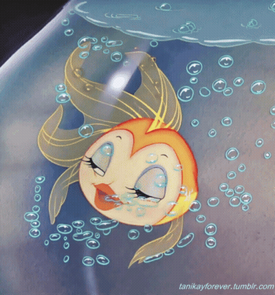 Cartoon Fish Swimming In Tank With Bubbles GIF