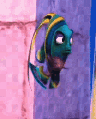 Cartoon Fish With Big Eyes Looking Out Window GIF