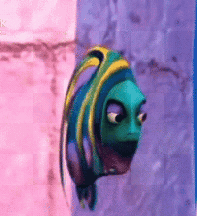 Cartoon Fish With Yellow Tail Swimming In Pink And Purple Water GIF