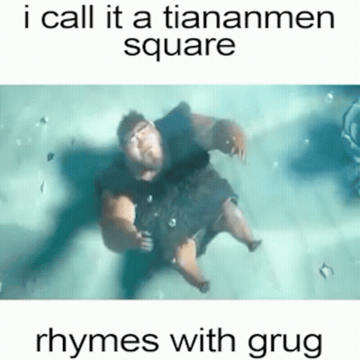Cartoon Floating in Water Saying I Call It A Tianamen Square Rhymes With Grug