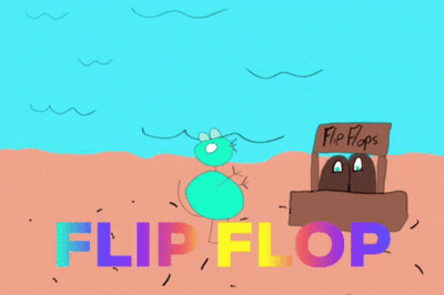 Cartoon Fly Standing Next To Flip Flops Stand GIF