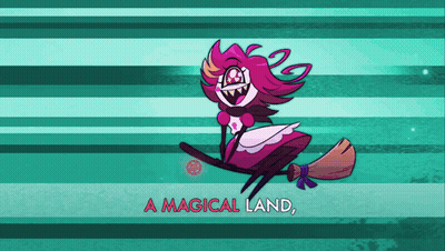Cartoon Flying On Broom A Magical Land GIF