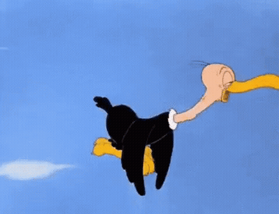 Cartoon Flying With Ostrich Head In Mouth GIF