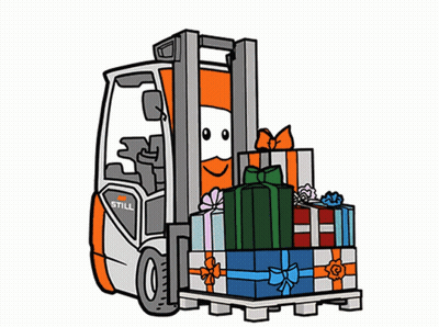 Cartoon Forklift Carrying Gifts GIF
