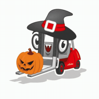Cartoon Forklift With Witch Hat And Pumpkin GIF