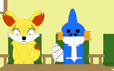 Cartoon Fox And Blue Fish With Letter I GIF