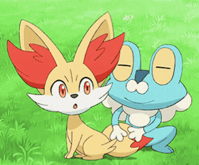Cartoon Fox and Frog Sitting in Grass
