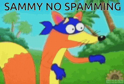 Cartoon Fox In Blue Mask Saying Sammy No Spamming GIF