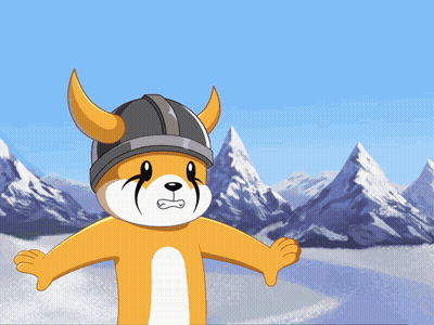 Cartoon Fox In Horned Helmet Holding Green Blob GIF