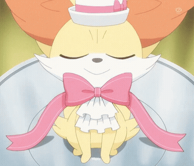 Cartoon Fox In Pink Bow And Hat GIF