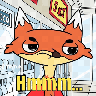Cartoon Fox Standing In Front Of Store Saying SX1 GIF