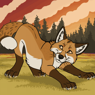 Cartoon Fox Stretching Legs In Field GIF