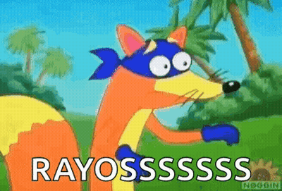 Cartoon Fox Wearing Mask In Field Saying Rayosssss GIF