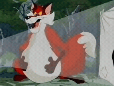 Cartoon Fox With Big Belly Next To Rabbit GIF